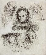 REMBRANDT Harmenszoon van Rijn Studies of the Head of Saskia and Others china oil painting artist